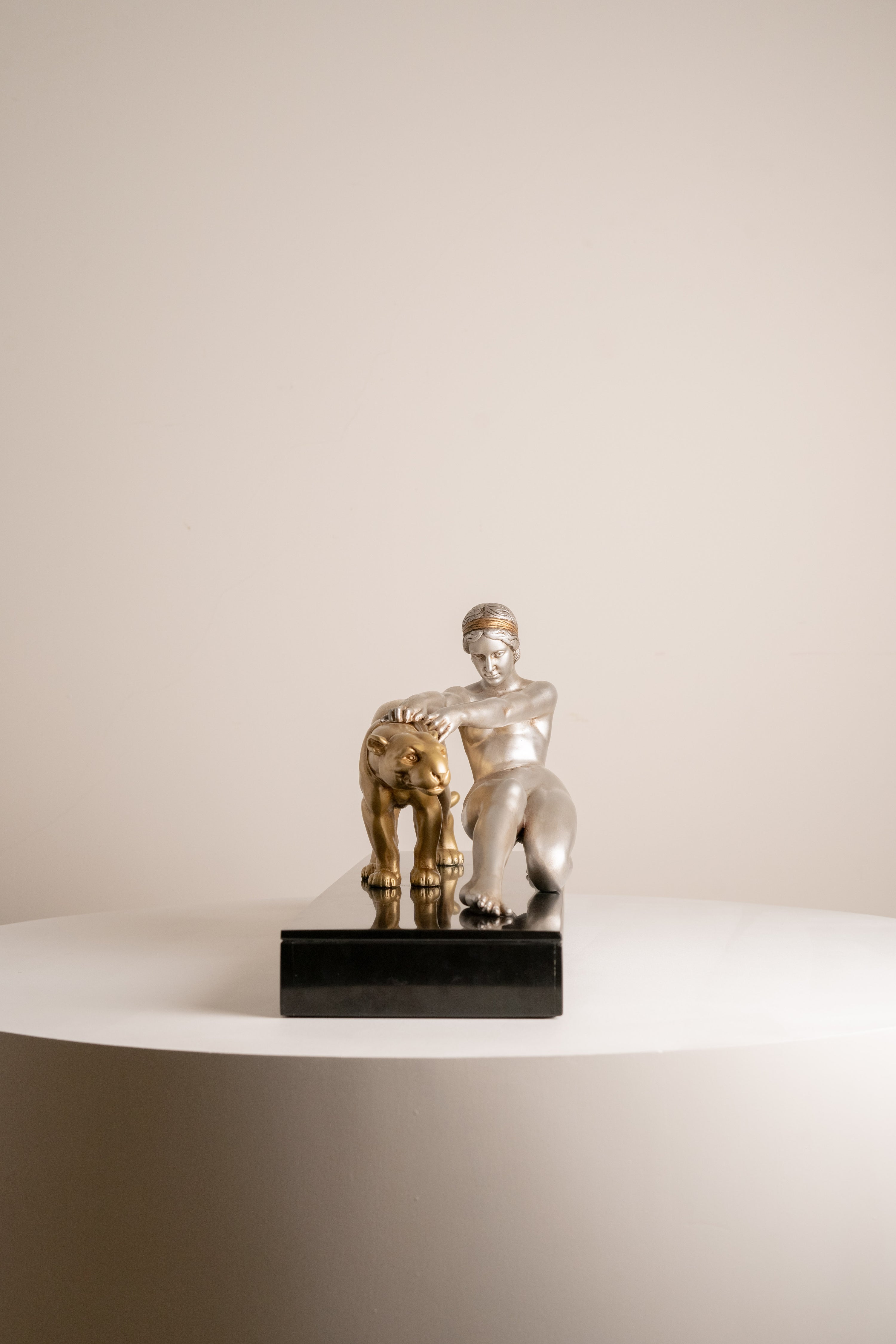 Alexandre Ouline - Large Statue - Woman with Panther - Art Deco