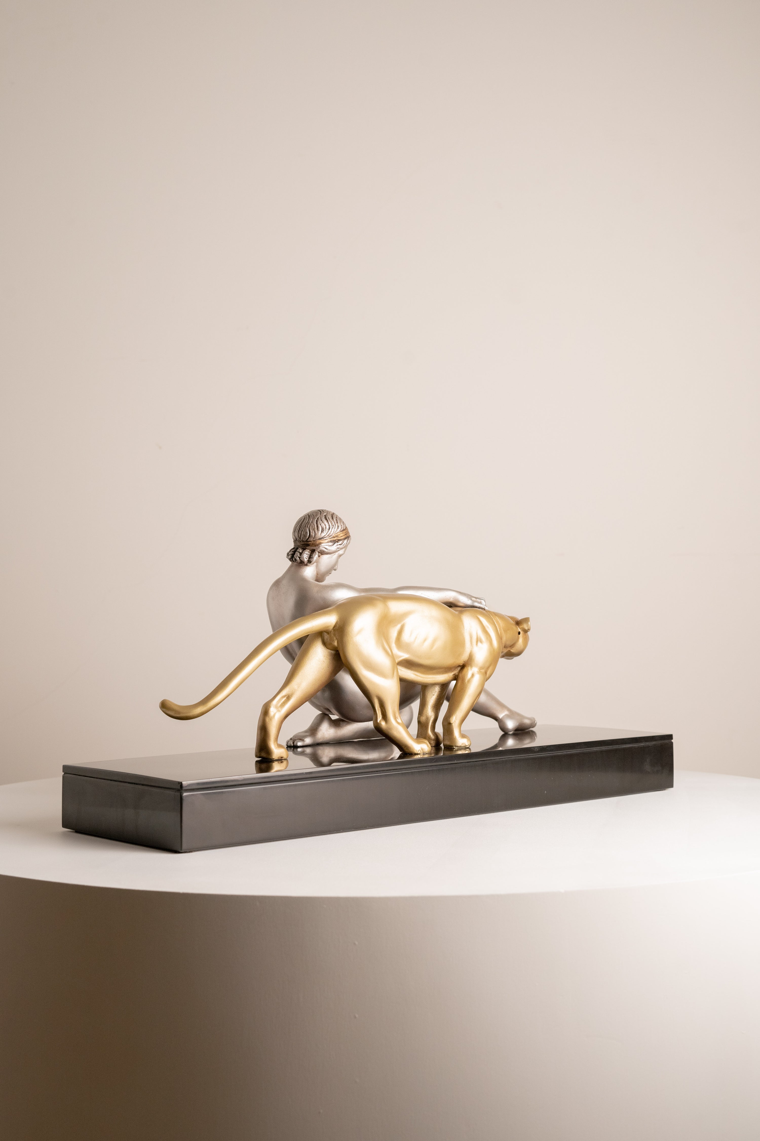 Alexandre Ouline - Large Statue - Woman with Panther - Art Deco