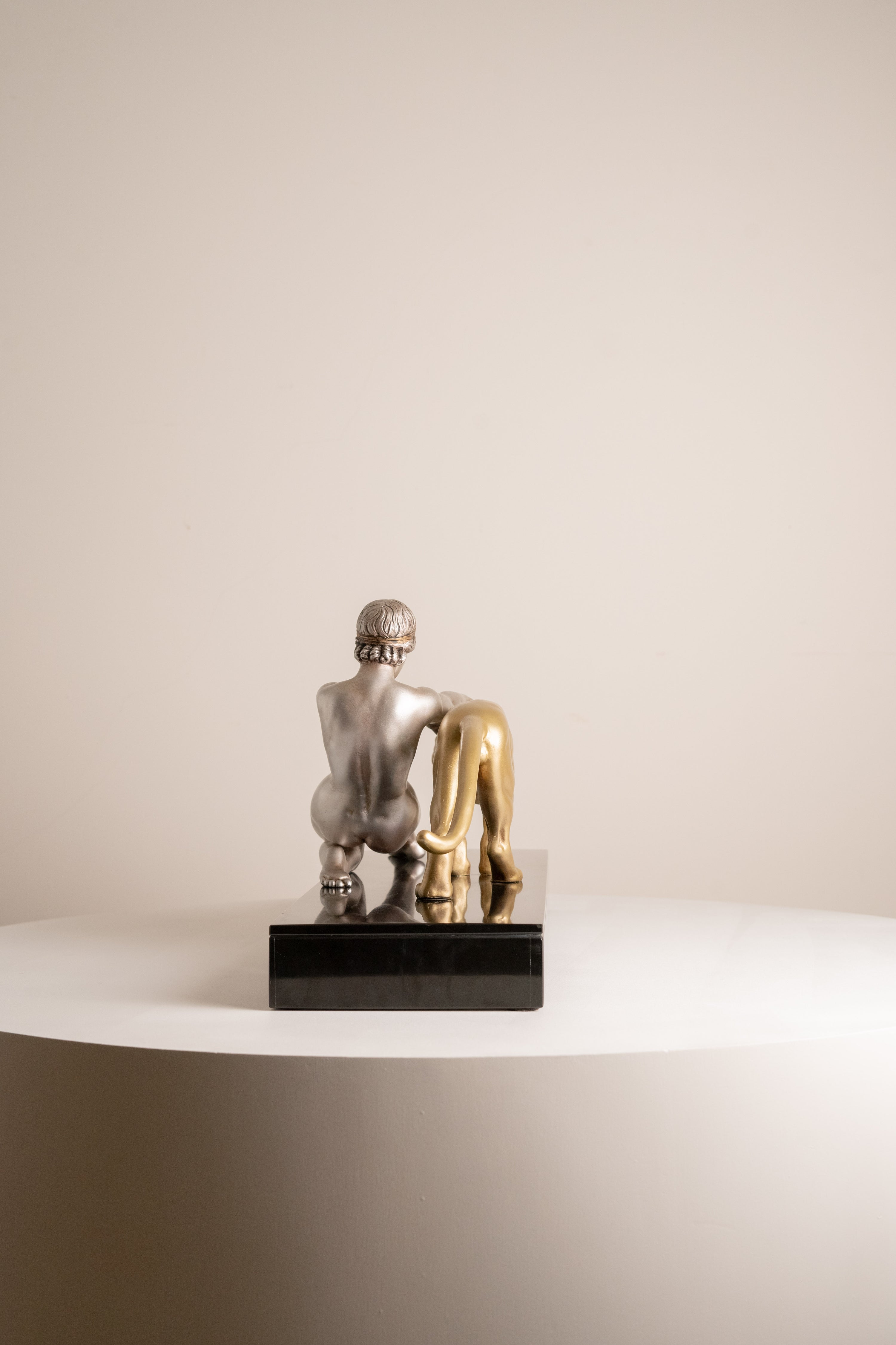 Alexandre Ouline - Large Statue - Woman with Panther - Art Deco