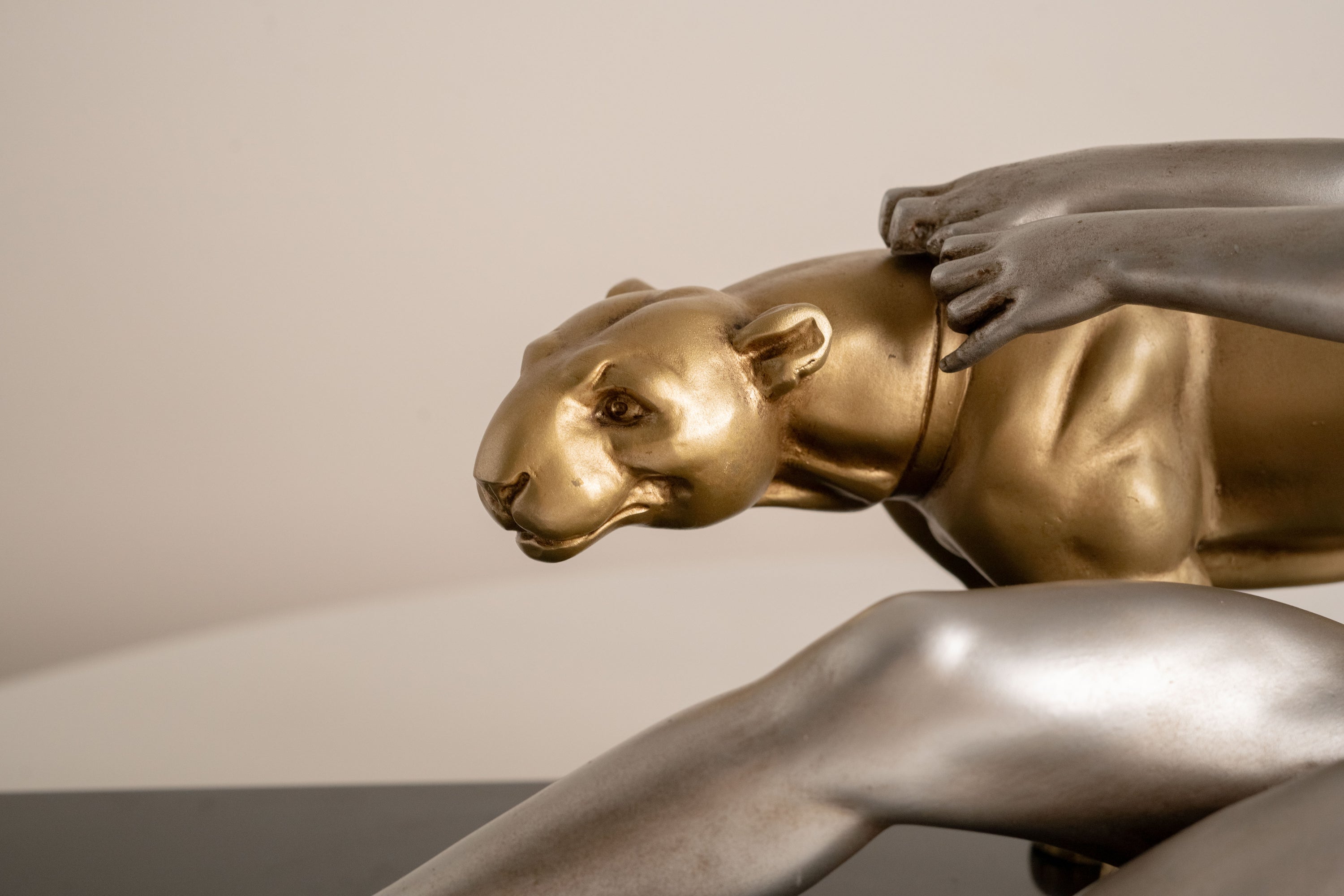 Alexandre Ouline - Large Statue - Woman with Panther - Art Deco