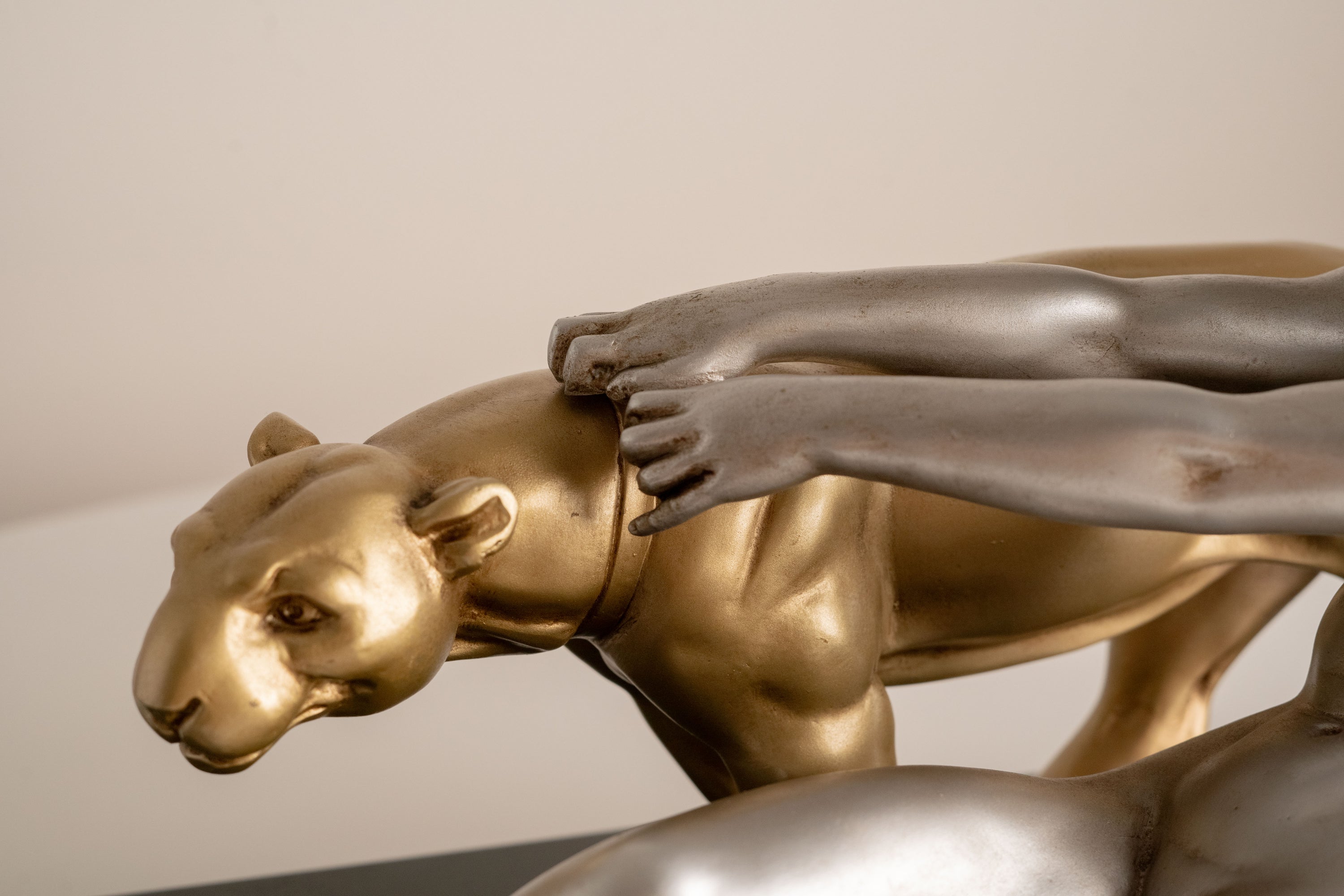 Alexandre Ouline - Large Statue - Woman with Panther - Art Deco