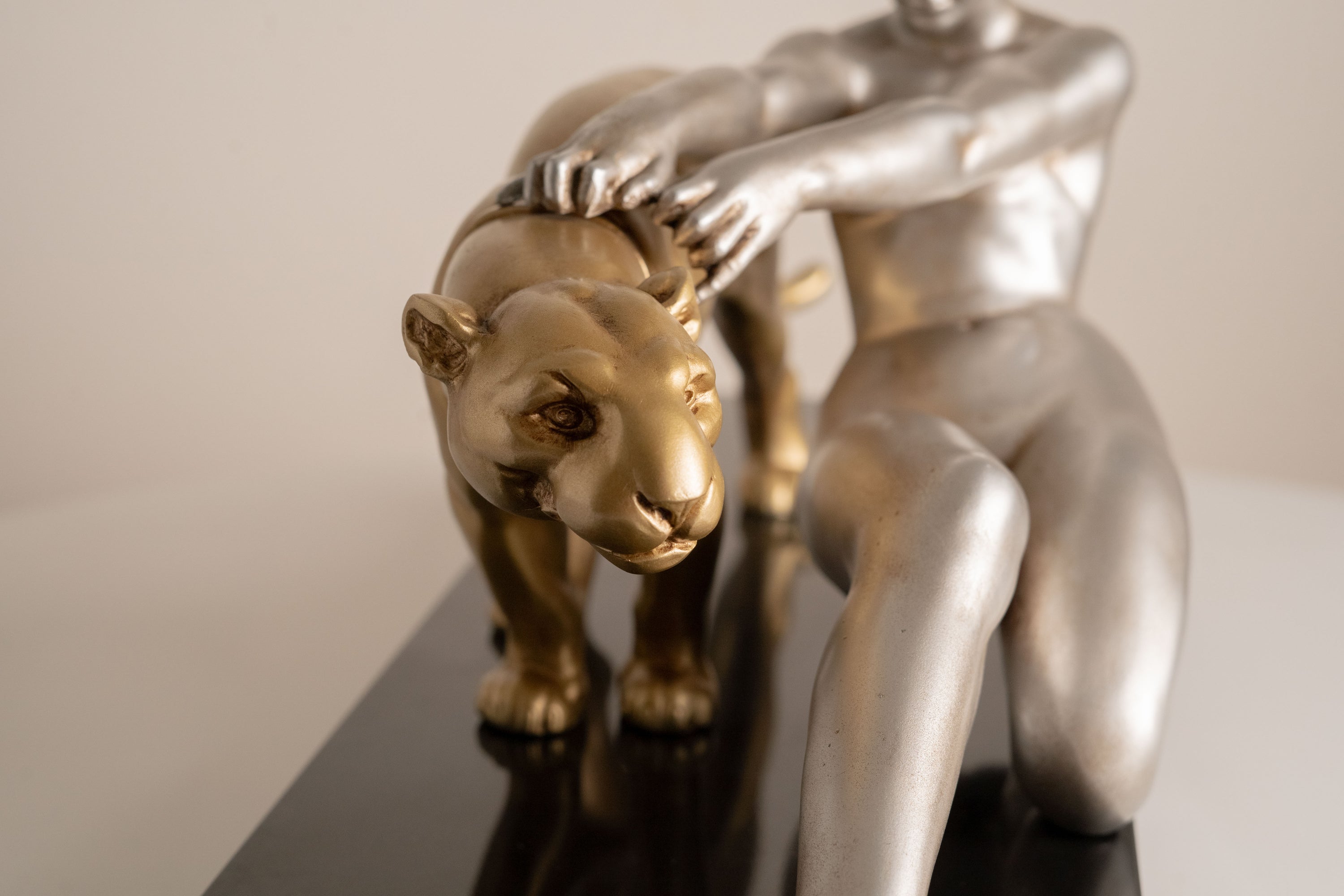Alexandre Ouline - Large Statue - Woman with Panther - Art Deco