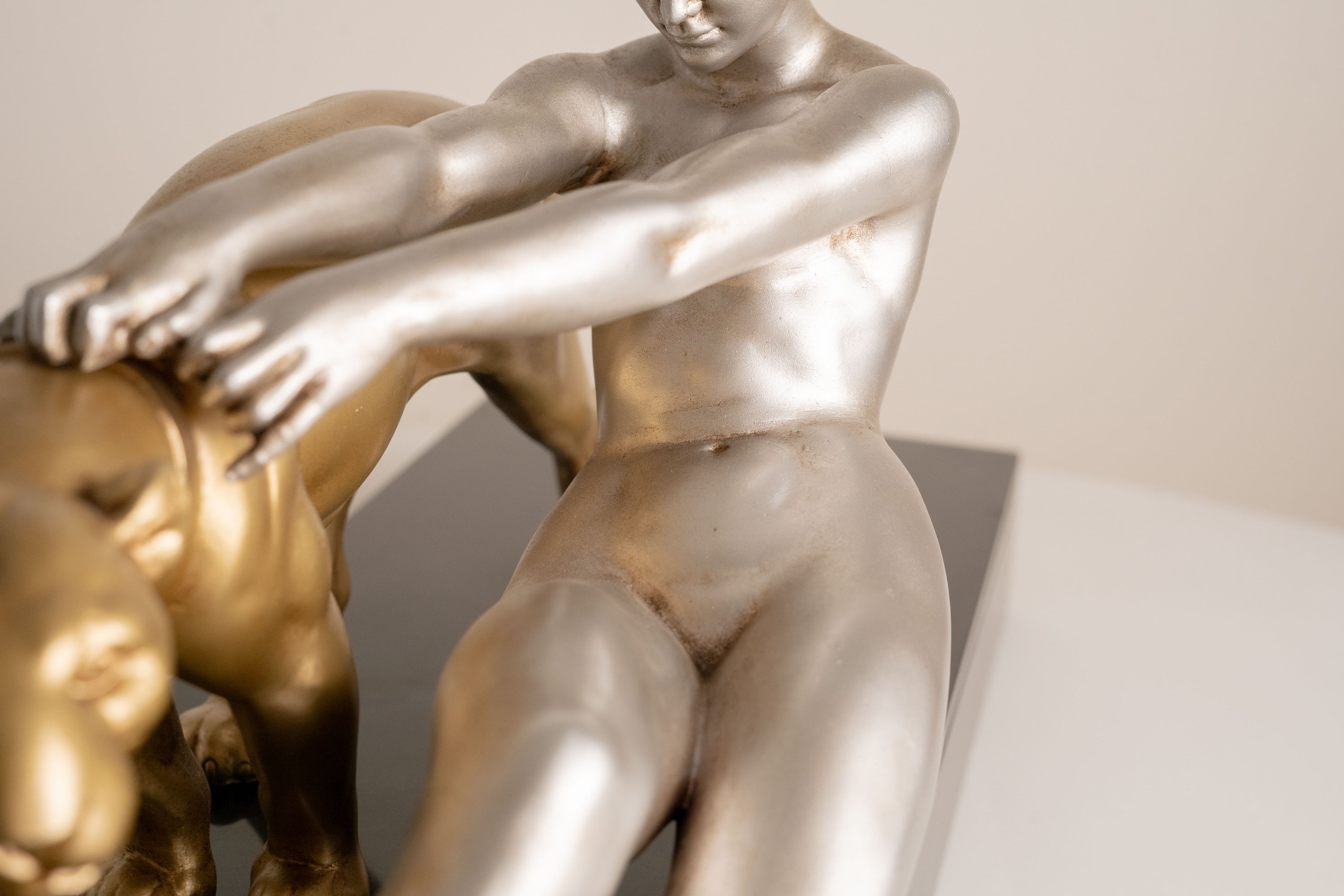 Alexandre Ouline - Large Statue - Woman with Panther - Art Deco