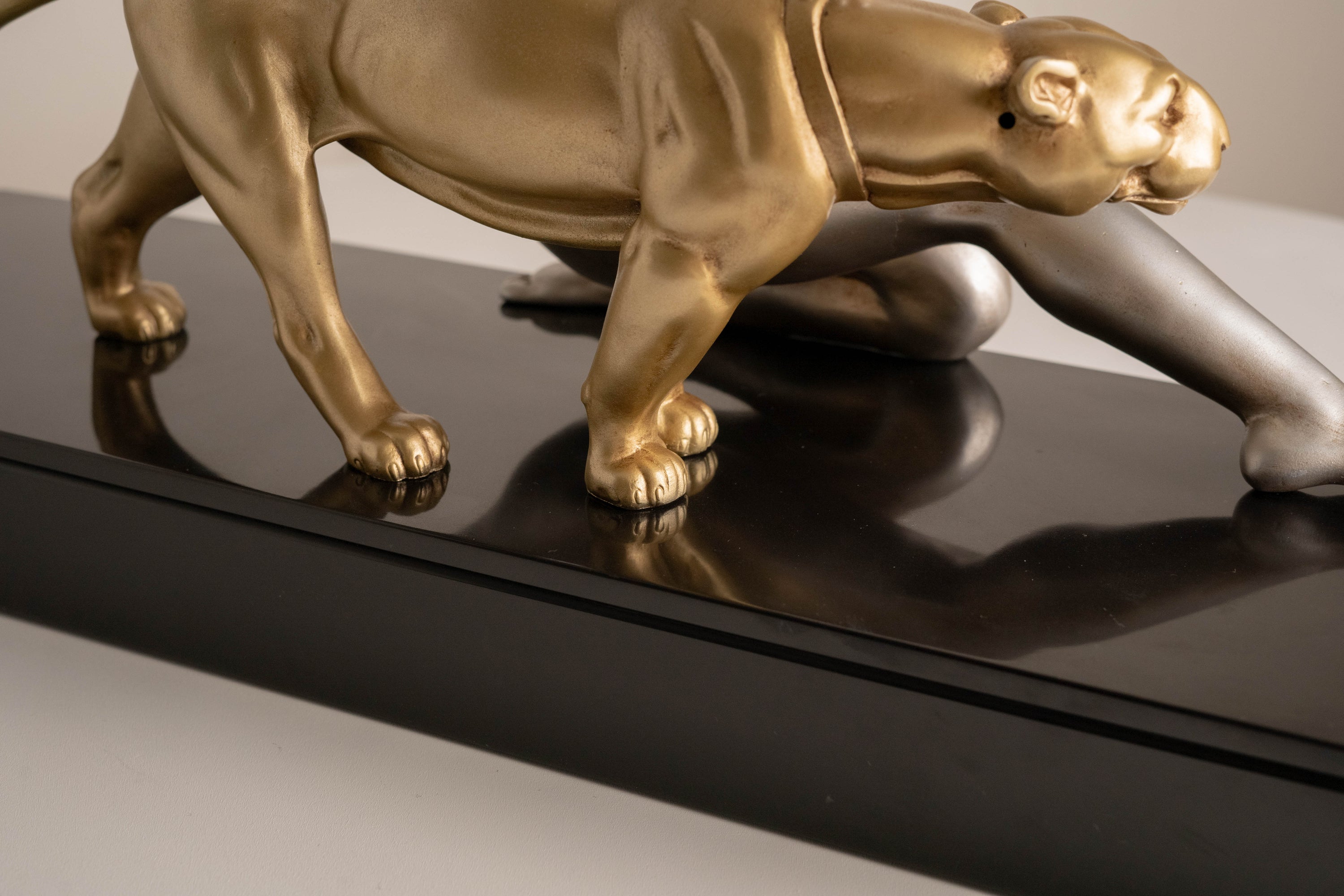 Alexandre Ouline - Large Statue - Woman with Panther - Art Deco